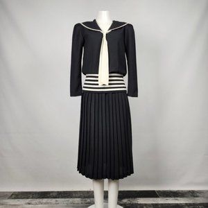 Vintage Orite Black &White Necktie Pleated Dress Size S